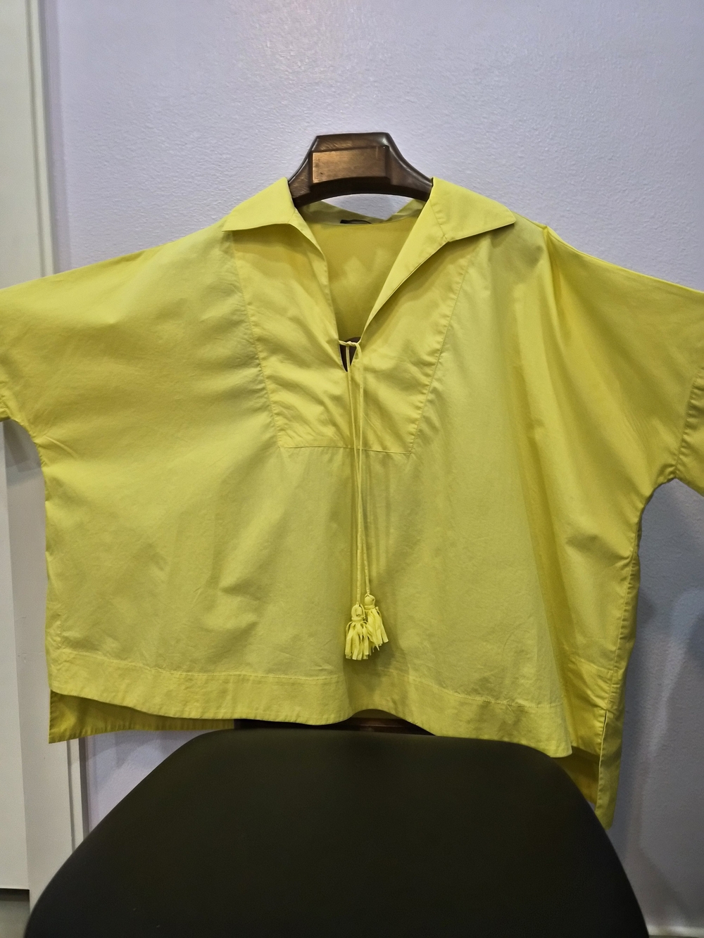 Carolina Herrera Yellow Tassel Drawstring Blouse